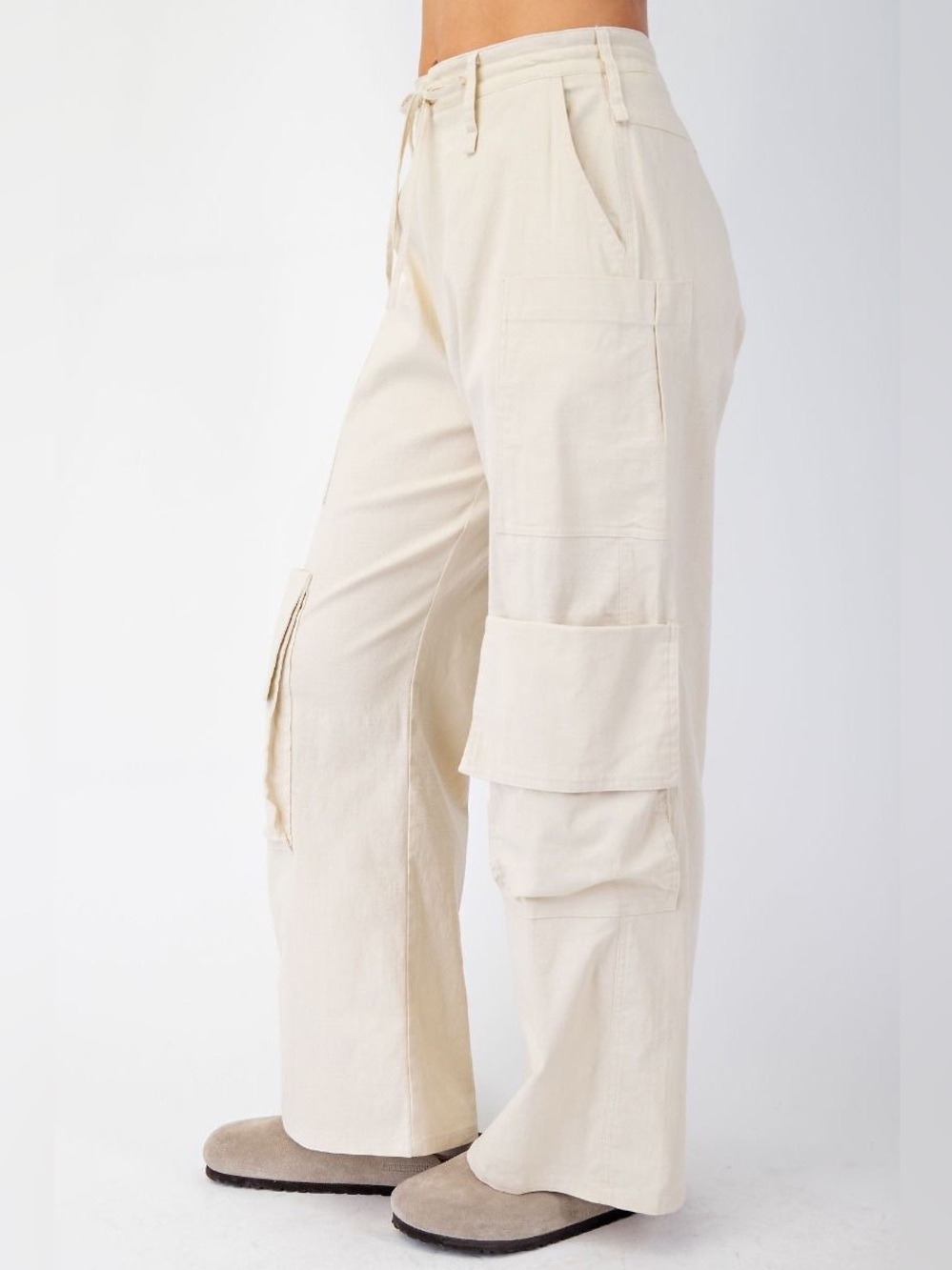 Easel | Laid Back Artisan Linen Blend Wide Leg Utility Cargo Pants New NWT Small - Picture 7 of 10
